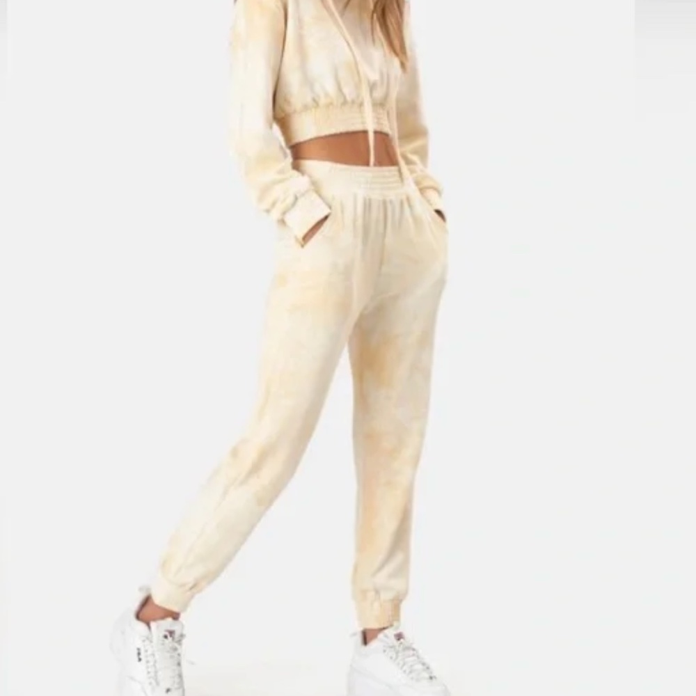 ADIKA TIE-DYE JOGGER SWEATPANTS, SIZE MEDIUM, YELLOW/WHITE